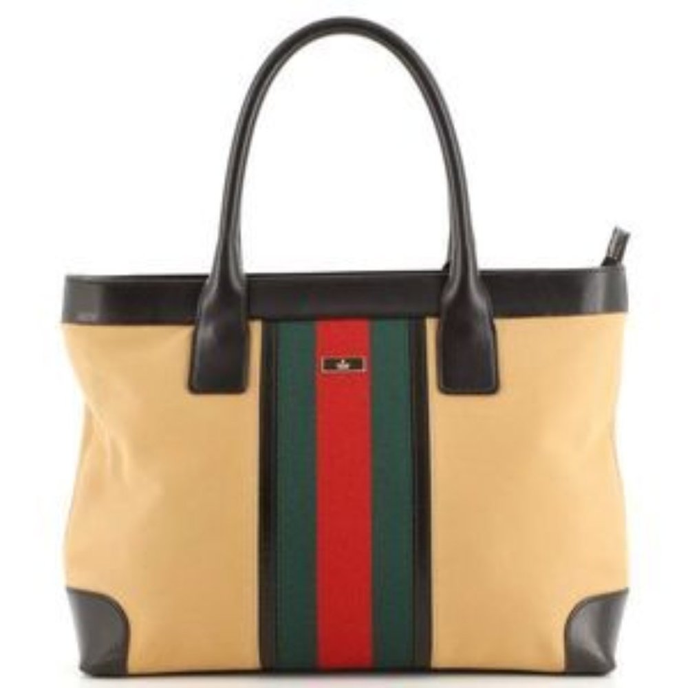 Gucci Vintage Web Tote GG Canvas with Leather Medium Neutral